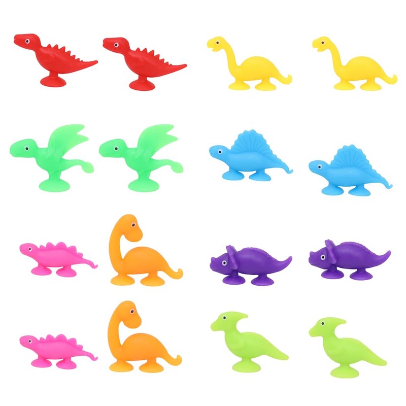YUERFEILA 16 PCS Suction Cup Toys No Hole Bathtub Shower Toy Party Favor for Kids Dinosaur Silicone Sucker Toys Travel Window Toy for Toddlers Boys Girls - Image 3