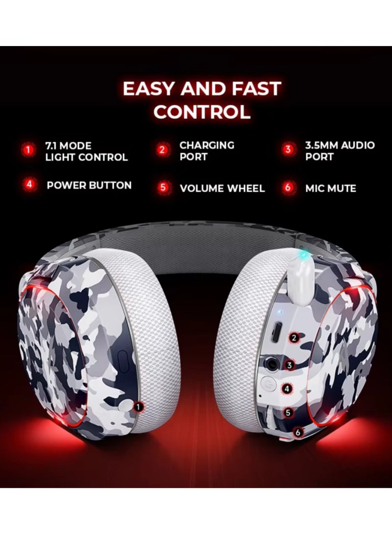 UG-08S Wireless Gaming Headset, 2.4GHz Ultra-Low Latency Wireless Gaming Headphone with Noise-canceling Microphone, 7.1 Surround Sound with Immersive Experience, Glowing LED Lights, USB-C transmitt - Image 5