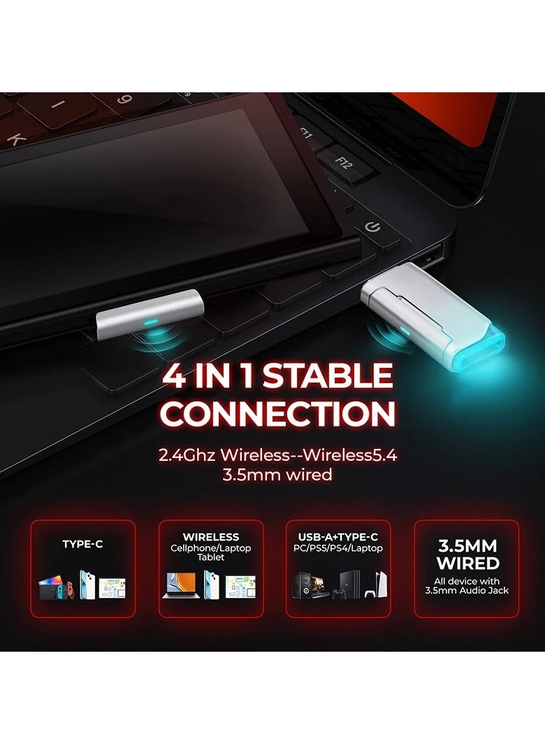 UG-08S Wireless Gaming Headset, 2.4GHz Ultra-Low Latency Wireless Gaming Headphone with Noise-canceling Microphone, 7.1 Surround Sound with Immersive Experience, Glowing LED Lights, USB-C transmitt - Image 4