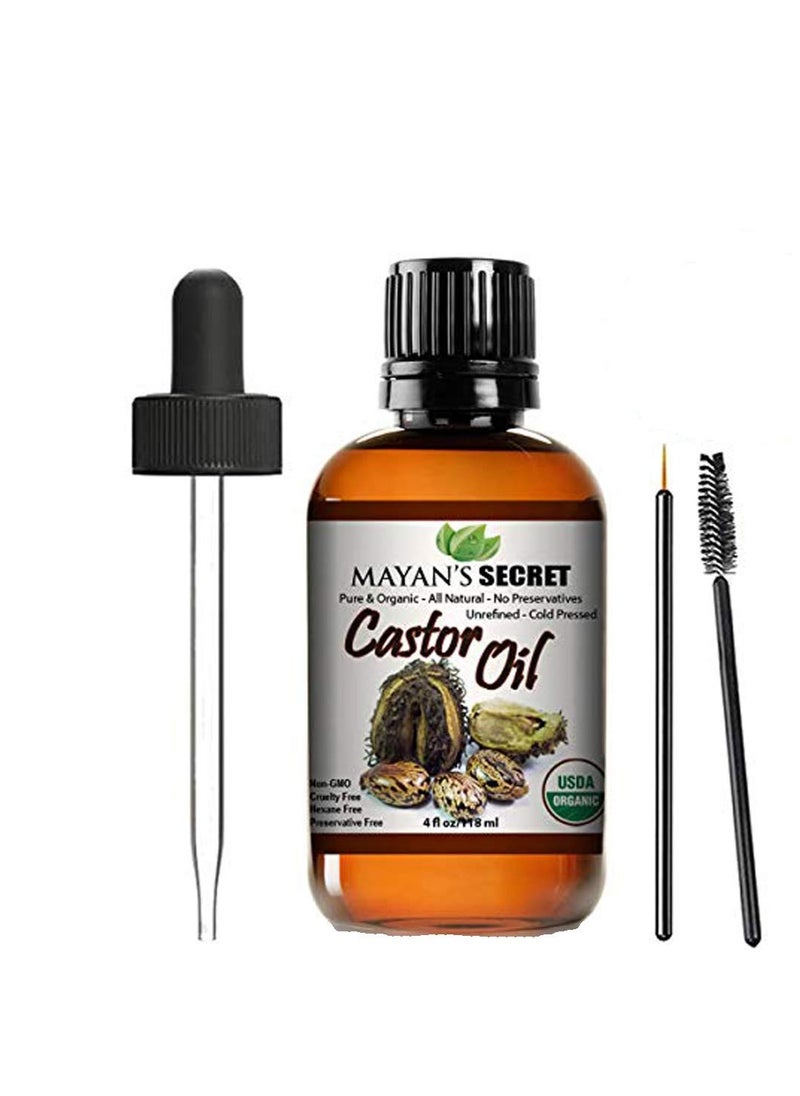 Mayan's Secret Mayan's Secret - 4oz Pure Castor Oil Organic Cold Pressed Unrefined Glass Bottle Hexane Free Hair Oil for Hair Growth, Eyelashes, Eyebrows – Oil for Skin, Face, Body  - Image 1