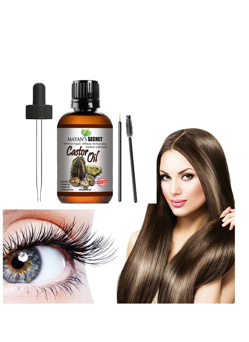 Mayan's Secret Mayan's Secret - 4oz Pure Castor Oil Organic Cold Pressed Unrefined Glass Bottle Hexane Free Hair Oil for Hair Growth, Eyelashes, Eyebrows – Oil for Skin, Face, Body  - Image 3