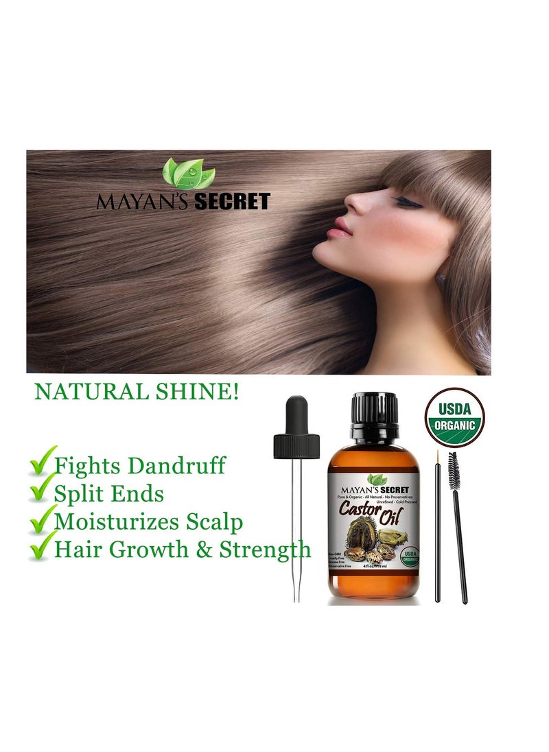 Mayan's Secret Mayan's Secret - 4oz Pure Castor Oil Organic Cold Pressed Unrefined Glass Bottle Hexane Free Hair Oil for Hair Growth, Eyelashes, Eyebrows – Oil for Skin, Face, Body  - Image 4