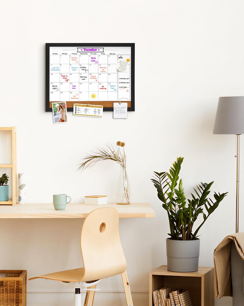 TORASO Dry Erase Calendar Whiteboard for Wall, Magnetic 13" x 17" Combination Dry Erase Board & Bulletin Board, 2in1 White Board Cork Board Combo(Black) - Image 4