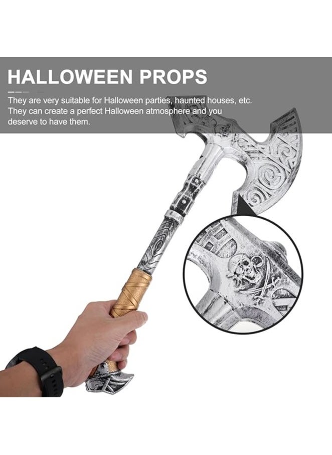 Generic - Halloween Knife Halloween Fake Axe: Plastic Metal Silver Axe, Cospaly Fancy Dress Prop, Realistic Axe Props for Halloween Paty Masquerade Performance 2PCS Vintage Without Bloody Fake Axe - Image 1