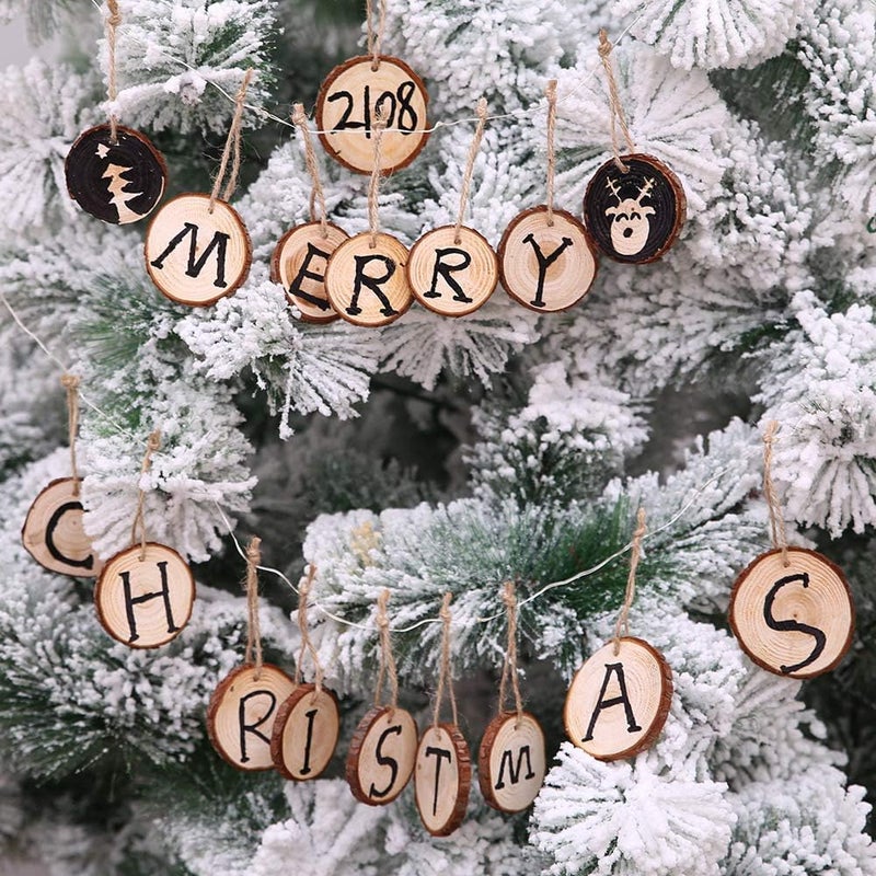 Tmflexe 30 Pcs Unfinished Predrilled with Hole Paintable Blank Natural Wood Slices2.4-2.8 Inches Christmas Festival Decoration Ornaments,DIY Crafts - Image 5