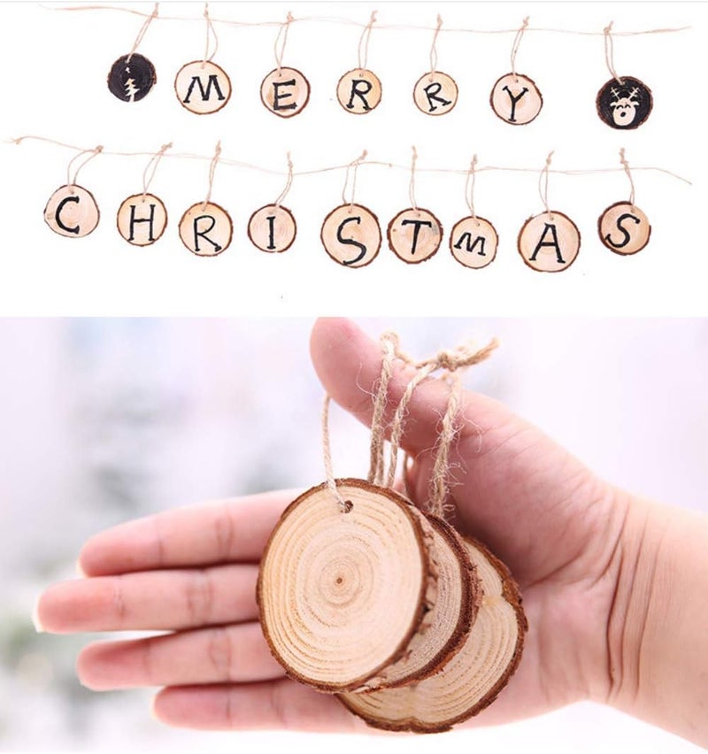 Tmflexe 30 Pcs Unfinished Predrilled with Hole Paintable Blank Natural Wood Slices2.4-2.8 Inches Christmas Festival Decoration Ornaments,DIY Crafts - Image 2