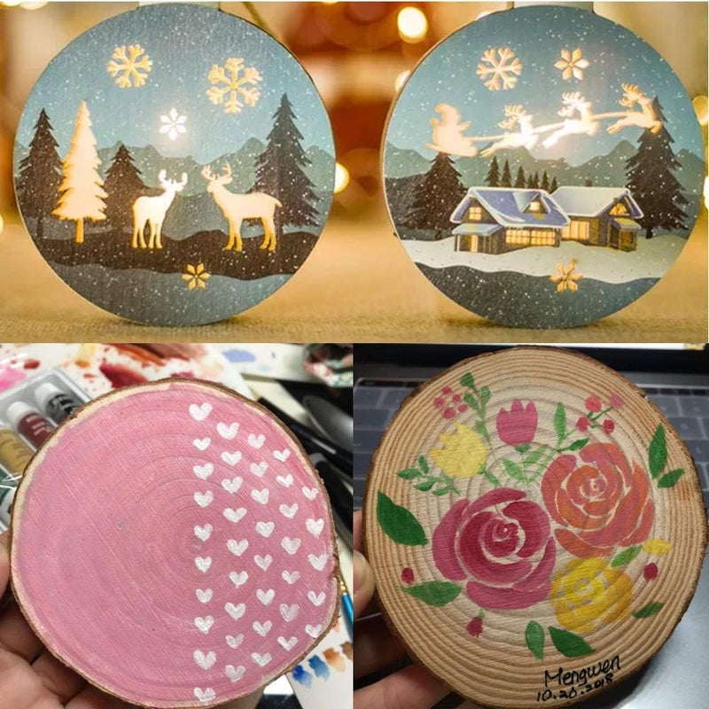 Tmflexe 30 Pcs Unfinished Predrilled with Hole Paintable Blank Natural Wood Slices2.4-2.8 Inches Christmas Festival Decoration Ornaments,DIY Crafts - Image 3
