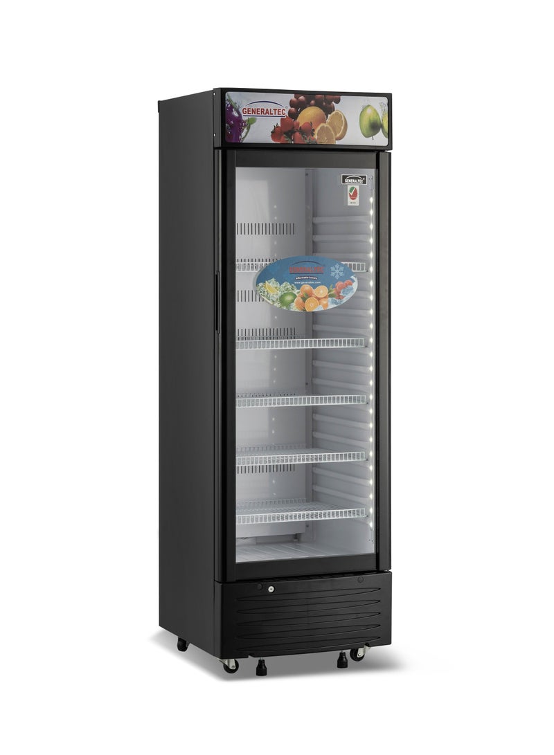 Generaltec Showcase Chiller Single Glass Door, Black Color, with 5 Year Compressor & 1 Year Full Warranty 350 L 260 W GCH550L black