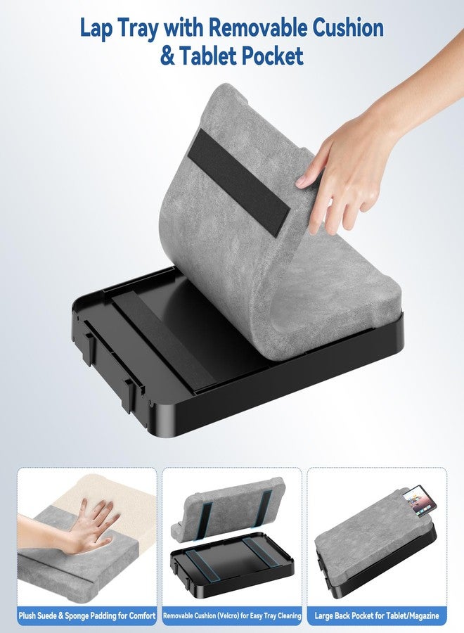 CLESOO Lap Tray with Cushion Plastic Lap Desk with Cushion 15.5”Large Breakfast in Bed Tray with Removable Cushion & Cup/Phone Holder, Lap Table with Laptop Pocket for Couch TV Adults Eating Gaming Black - Image 5