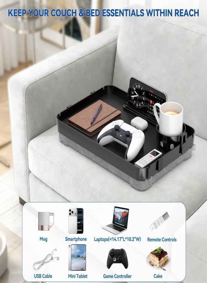 CLESOO Lap Tray with Cushion Plastic Lap Desk with Cushion 15.5”Large Breakfast in Bed Tray with Removable Cushion & Cup/Phone Holder, Lap Table with Laptop Pocket for Couch TV Adults Eating Gaming Black - Image 2