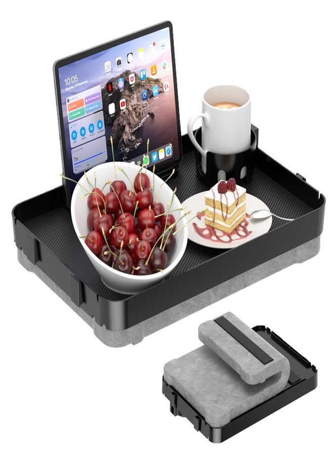 CLESOO Lap Tray with Cushion Plastic Lap Desk with Cushion 15.5”Large Breakfast in Bed Tray with Removable Cushion & Cup/Phone Holder, Lap Table with Laptop Pocket for Couch TV Adults Eating Gaming Black - Image 1