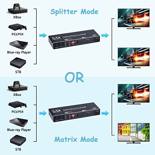 ENBUER HDMI Matrix 4x2, 4K@60Hz HDMI Matrix Switch 4 in 2 Out with EDID Extractor and IR Remote Control, Support HDMI 2.0b, HDCP2.2, HDR10, Ultra HD, 3D - Image 4