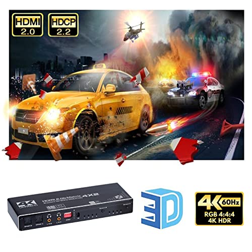 ENBUER HDMI Matrix 4x2, 4K@60Hz HDMI Matrix Switch 4 in 2 Out with EDID Extractor and IR Remote Control, Support HDMI 2.0b, HDCP2.2, HDR10, Ultra HD, 3D - Image 5