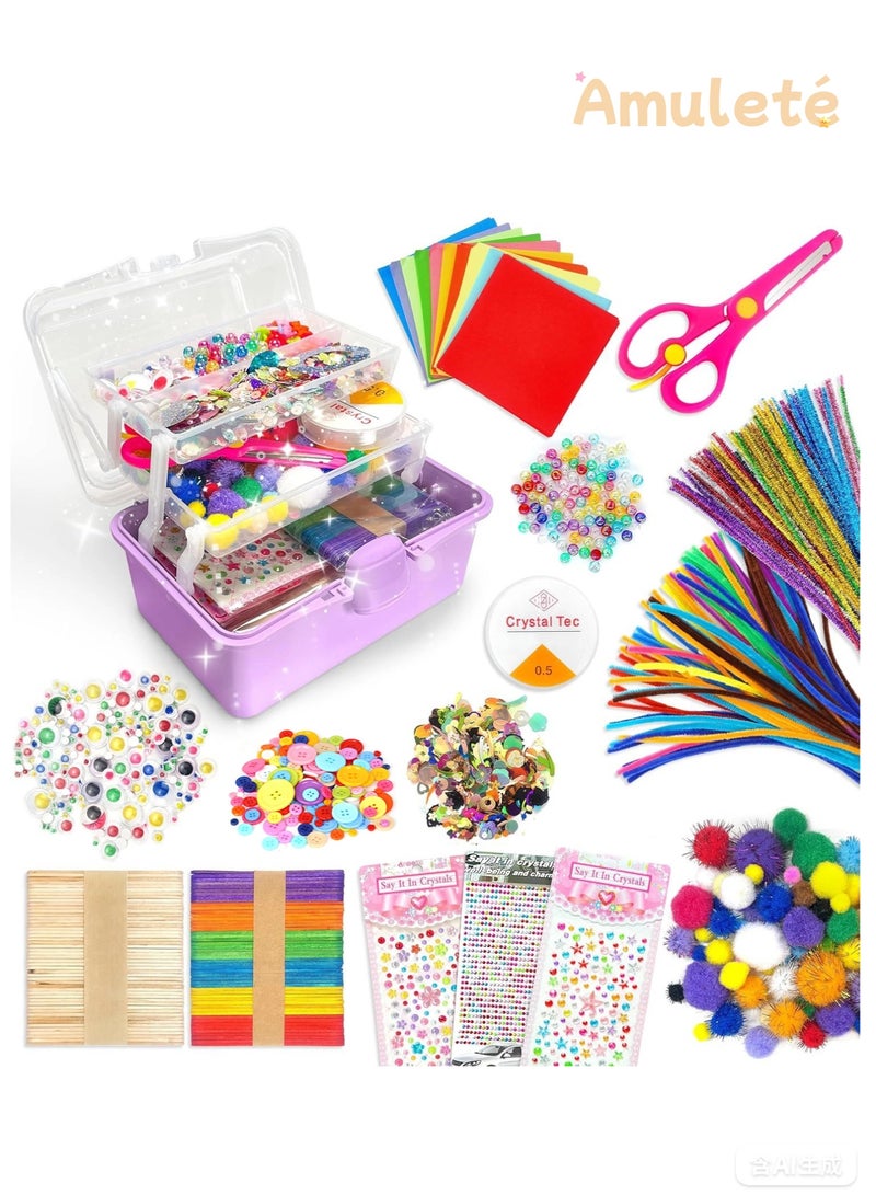 نجمة ولاء صندوق أدوات الحرف اليدوية للأطفال - مجموعة فنية وحرفية إبداعية مع خرز وملصقات وكرات صوفية وأدوات، مجموعة حرفية تعليمية للبنات والأولاد من عمر 5 سنوات فما فوق - Image 1
