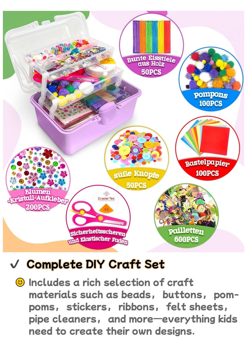 نجمة ولاء صندوق أدوات الحرف اليدوية للأطفال - مجموعة فنية وحرفية إبداعية مع خرز وملصقات وكرات صوفية وأدوات، مجموعة حرفية تعليمية للبنات والأولاد من عمر 5 سنوات فما فوق - Image 3