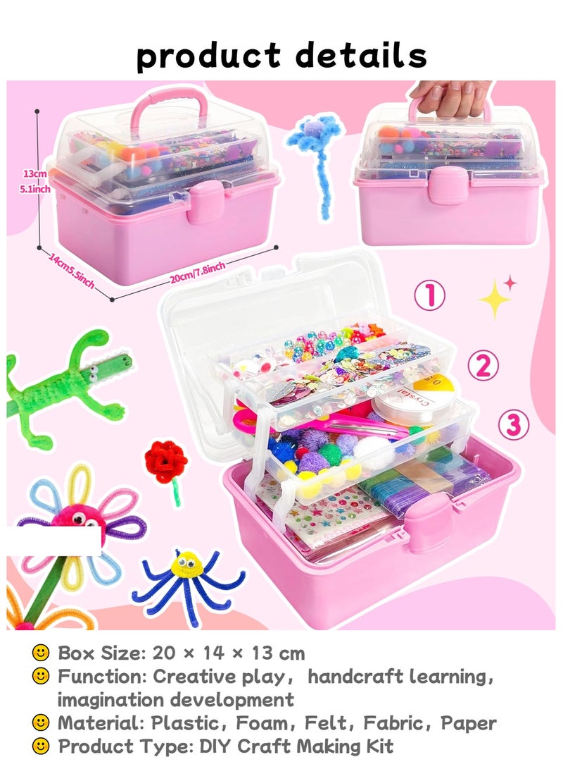 نجمة ولاء صندوق أدوات الحرف اليدوية للأطفال - مجموعة فنية وحرفية إبداعية مع خرز وملصقات وكرات صوفية وأدوات، مجموعة حرفية تعليمية للبنات والأولاد من عمر 5 سنوات فما فوق - Image 2