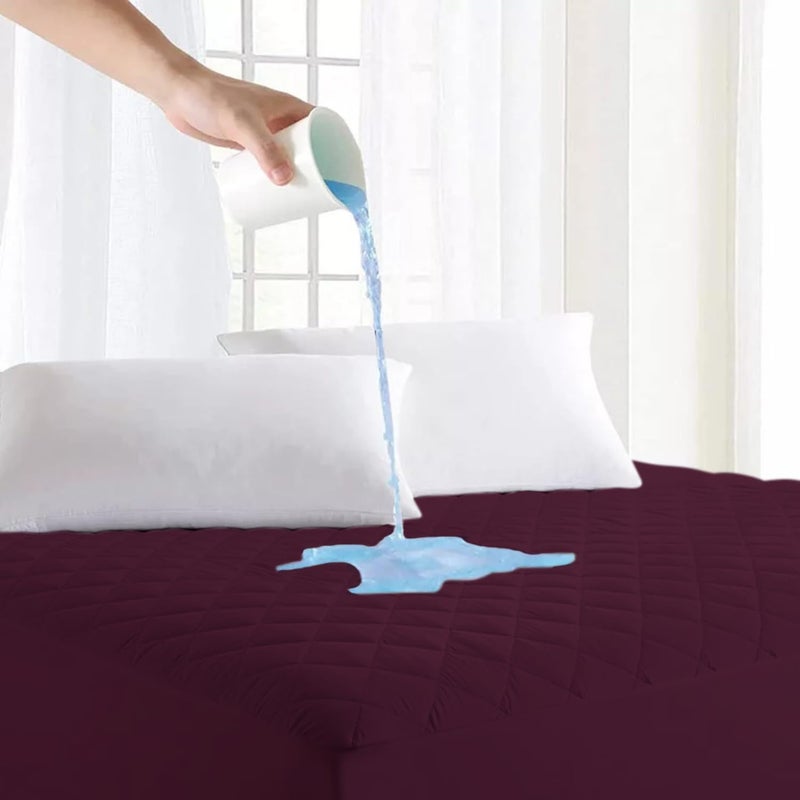 AJISH Super King Size Mattress Cover - 100% Waterproof Mattress Protector - Polycotton Fitted Style Elastic Bed Cover - Soft & Breathable - Easy Care (Super King - 78X84 inch | 6.5X7 feet, Wine) - Image 1