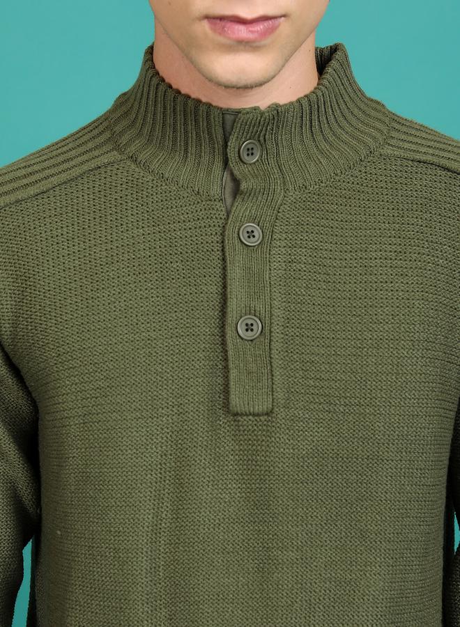 HIGHLANDER High Neck Knit Sweater with Button Placket - Image 2
