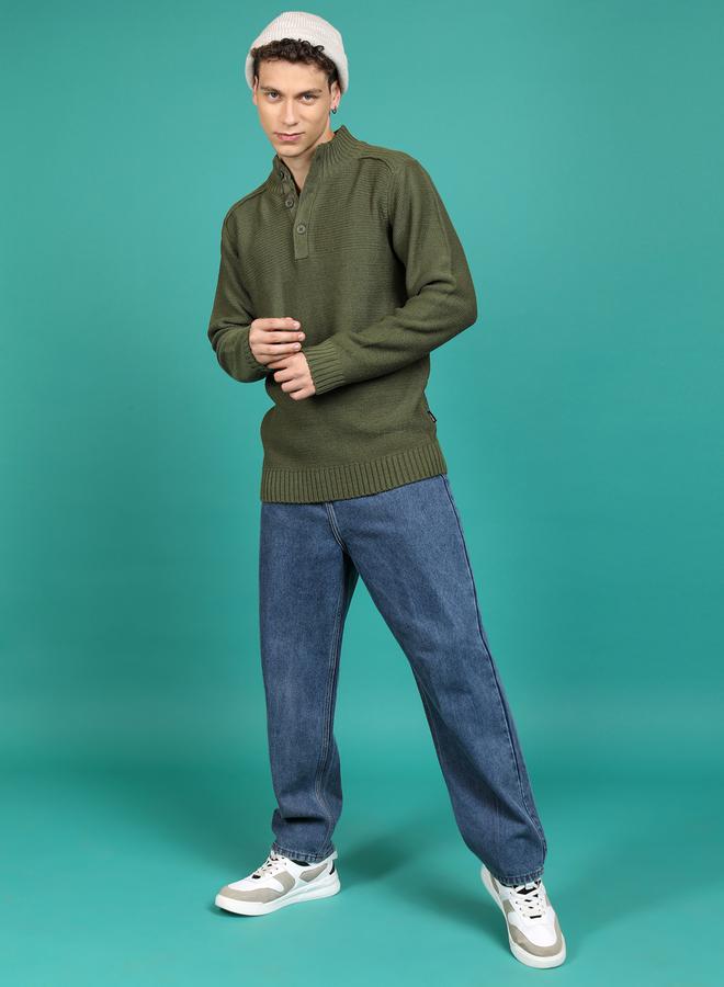 HIGHLANDER High Neck Knit Sweater with Button Placket - Image 4