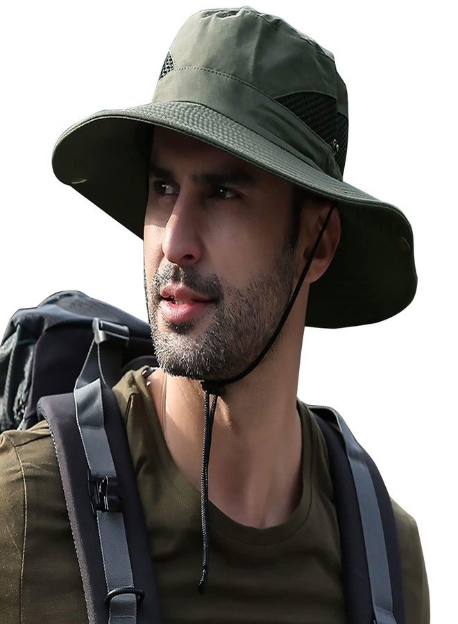 Massmot Polyester Sun Hat For Men, Wide Brim Summer Protection Cap, Round Cap For Men, Beach Fishing Hat For Hiking, Fishing, Gardning, Travel (Army Green), Free Size - Image 1
