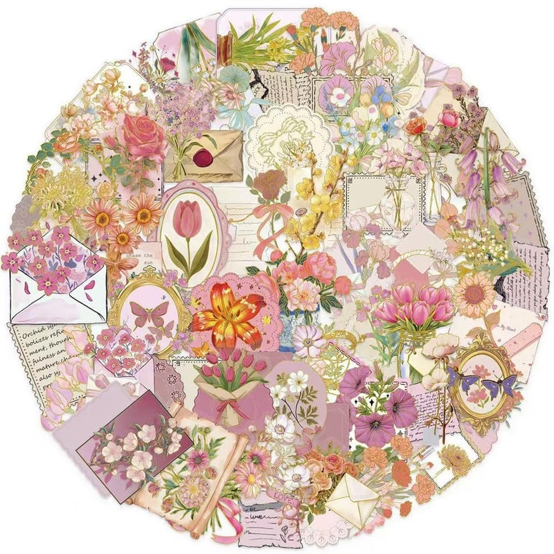 Qianshan 50Pcs Vintage StickersWaterproof Transparent PET Aesthetic Decorative Sticker Scrapbooking Supplies for Adult Card Making Letters Planner Journaling Junk Journal DIY Water Bottles Art CraftFlowers - Image 3