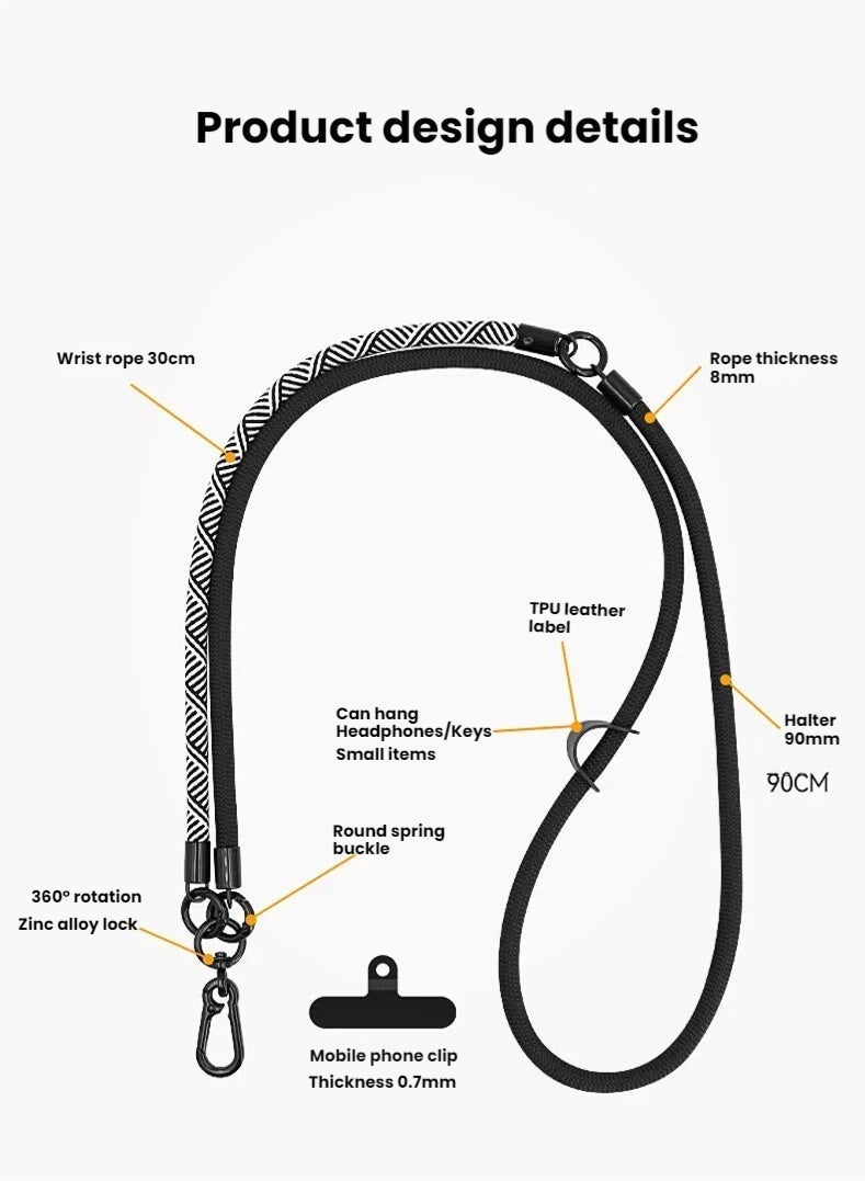 3-in-1 Phone Lanyard, Premium Crossbody Strap, 120cm, Neck/Wrist Dual-Use Strap Compatible with Most Smartphone Cases, Elegant Pattern Design, 8mm Thickness - Image 4