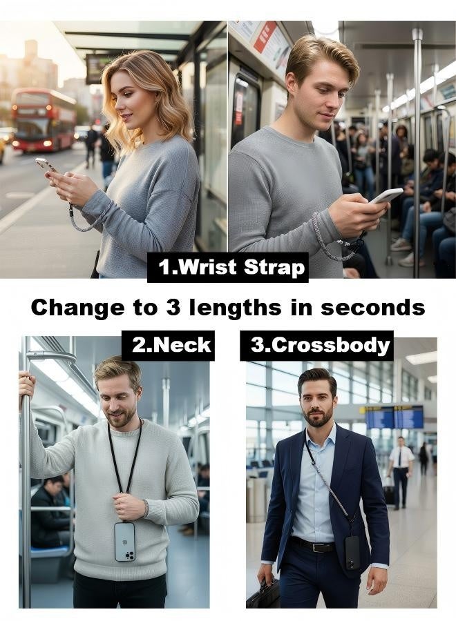 3-in-1 Phone Lanyard, Premium Crossbody Strap, 120cm, Neck/Wrist Dual-Use Strap Compatible with Most Smartphone Cases, Elegant Pattern Design, 8mm Thickness - Image 2