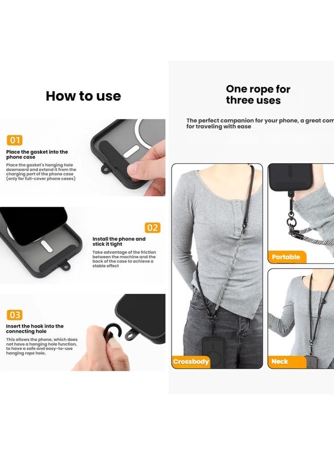 3-in-1 Phone Lanyard, Premium Crossbody Strap, 120cm, Neck/Wrist Dual-Use Strap Compatible with Most Smartphone Cases, Elegant Pattern Design, 8mm Thickness - Image 5