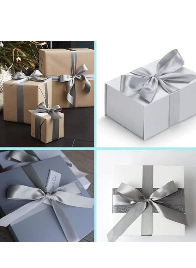 شريط فضي من قماش الساتان الرمادي بطول 25 ياردة، مقاس 1.5 بوصة، لتغليف الهدايا، وزينة شجرة عيد الميلاد، وصنع الأقواس، والحرف اليدوية، ومشاريع الخياطة، وحفلات الزفاف. - Image 4