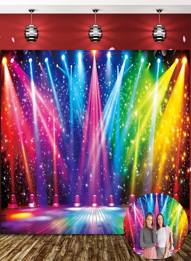 CINRAY Disco Rainbow Stage Photography Backdrop 7x5FT Colorful Glitter Vintage Lights Disco 70s 80s 90s Background Rock Music Club Neon Glow Party Decorations Supplies Photo Props - Image 1