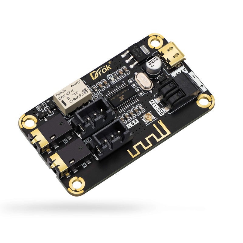 DROK Blue~Tooth Board, 12V Audio Receiver Blue~Tooth Module DC 5V-12V Portable Wire~Less Electronics Stereo Music Receive Circuit Chip with Micro USB Port for Headphone Speaker Home Sound System DIY - Image 1