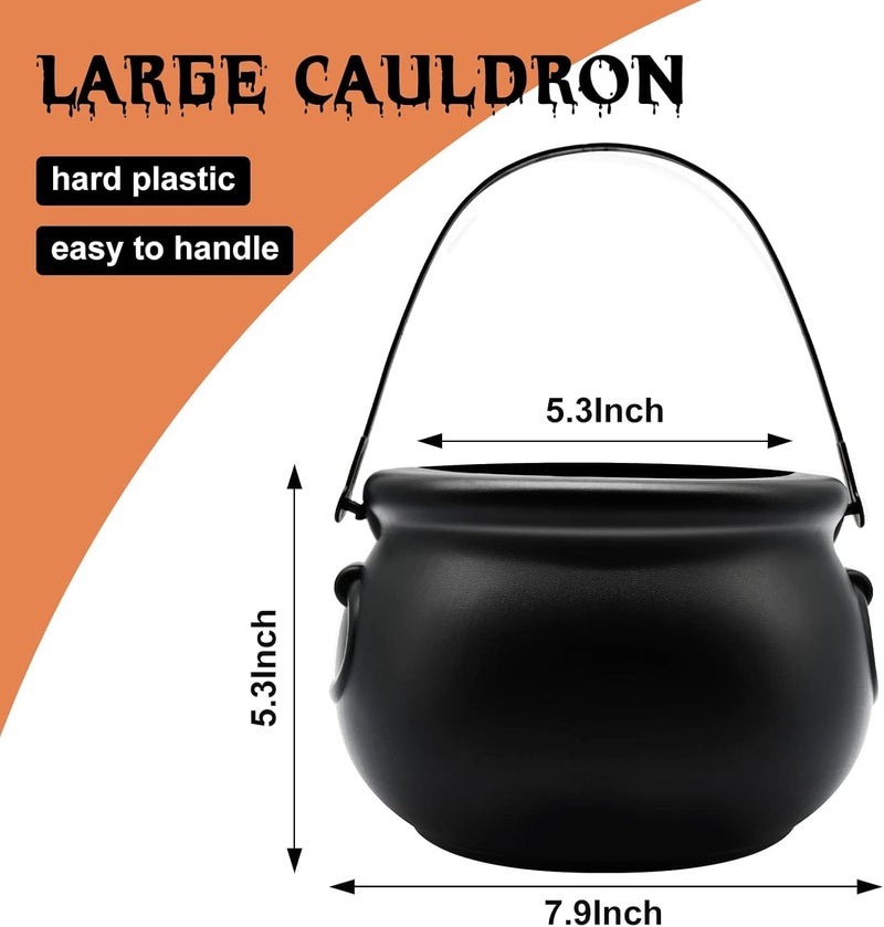 SpinLaLa 8" Plastic Black Cauldron Kettle Halloween Candy Bowl, Large Witch Cauldron Pot Bucket for Halloween Decorations Trick or Treat Party Supplies - Image 2