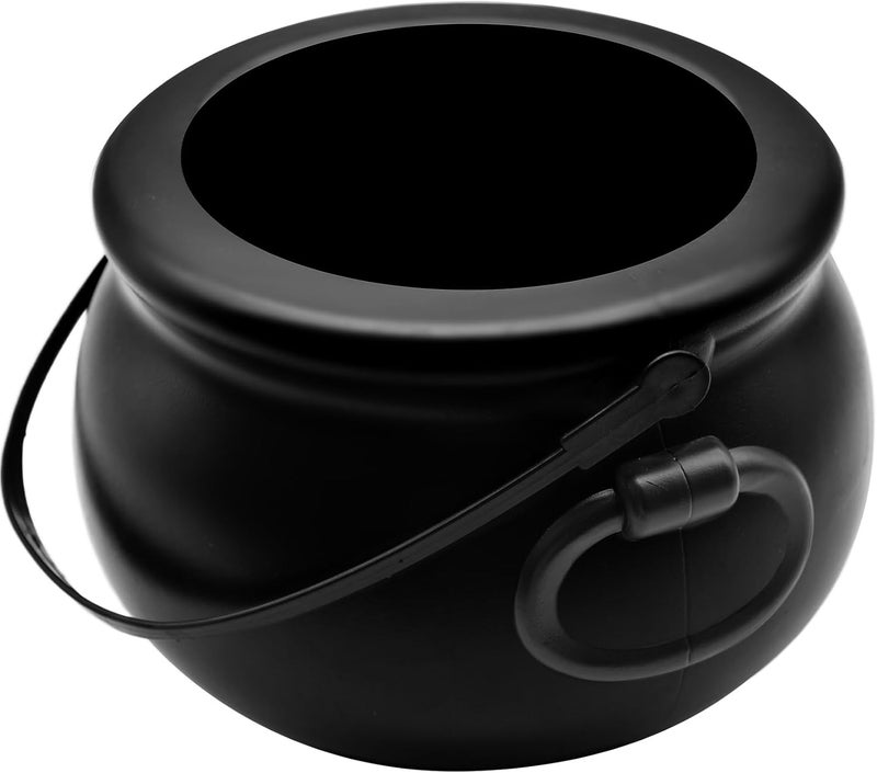 SpinLaLa 8" Plastic Black Cauldron Kettle Halloween Candy Bowl, Large Witch Cauldron Pot Bucket for Halloween Decorations Trick or Treat Party Supplies - Image 1