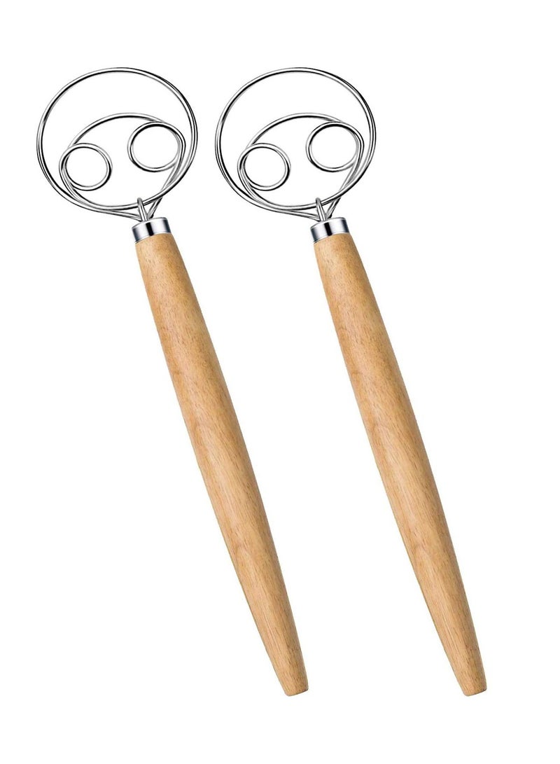DOUGEI Premium Danish Dough Whisk Set, 2 Pack Food-grade Dough Whisks, Danish Dough Whisks. (Wood) - Image 1