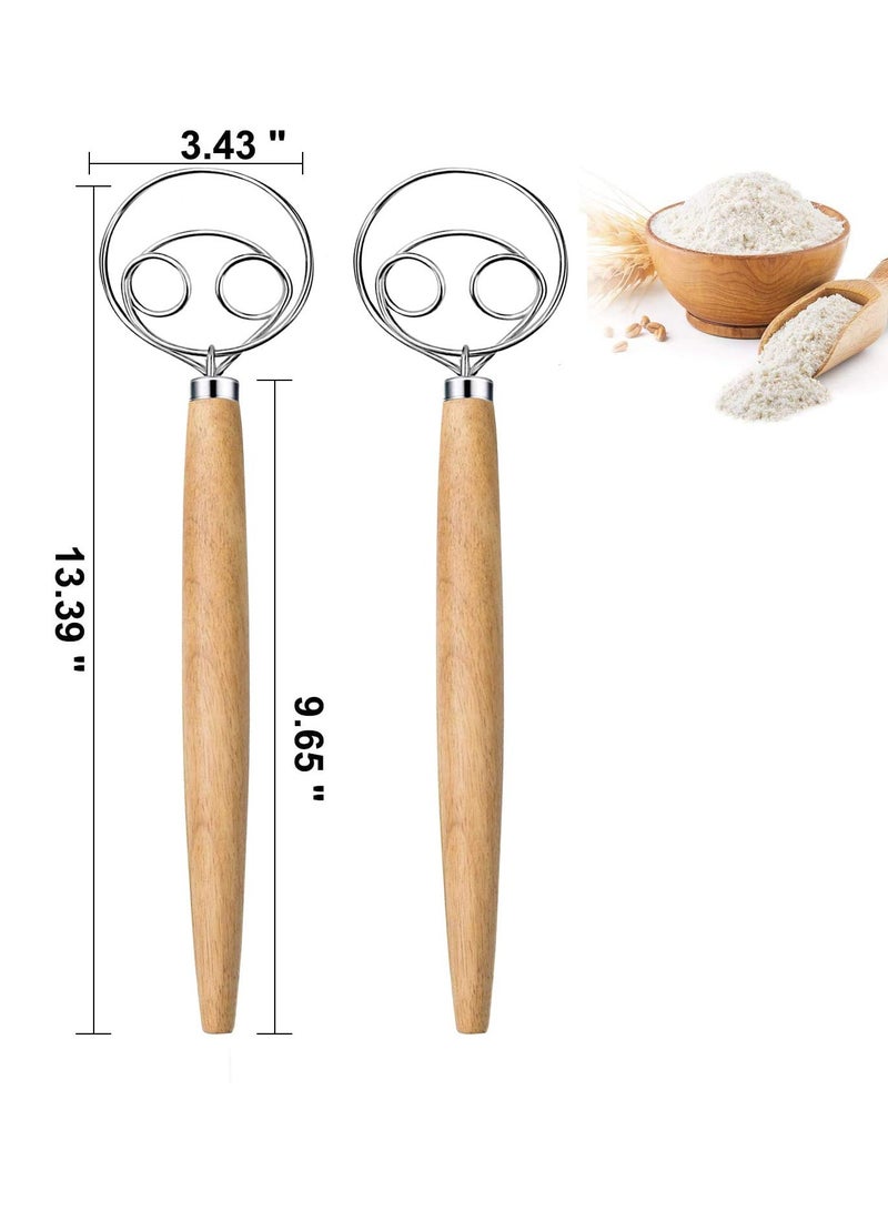DOUGEI Premium Danish Dough Whisk Set, 2 Pack Food-grade Dough Whisks, Danish Dough Whisks. (Wood) - Image 3