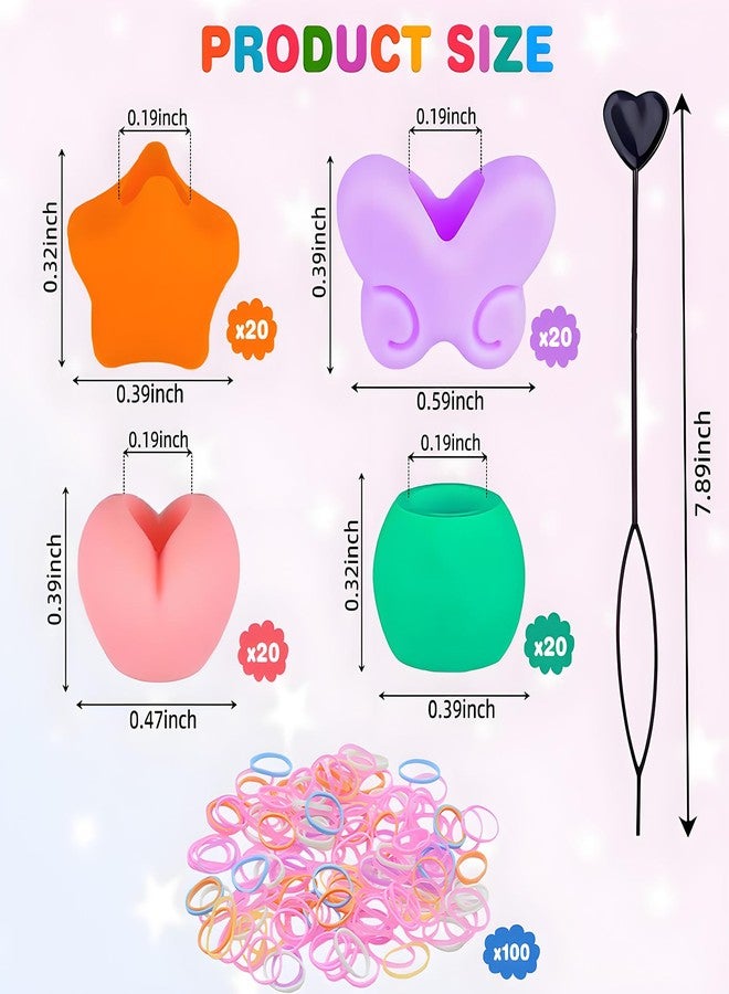 DOSAKEIKO 80 PCS Rubber Beads for Kids Hair - Butterfly Heart Star Round Silicone Hair Beads for Girls 10 Colors for Braiding Accessories and Crafts with Rubber Bands and Stringing Tool (Small Colorful Set) - Image 2