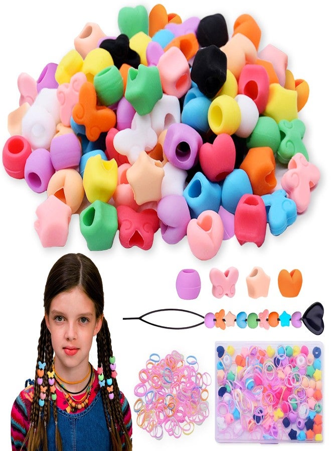 DOSAKEIKO 80 PCS Rubber Beads for Kids Hair - Butterfly Heart Star Round Silicone Hair Beads for Girls 10 Colors for Braiding Accessories and Crafts with Rubber Bands and Stringing Tool (Small Colorful Set) - Image 1