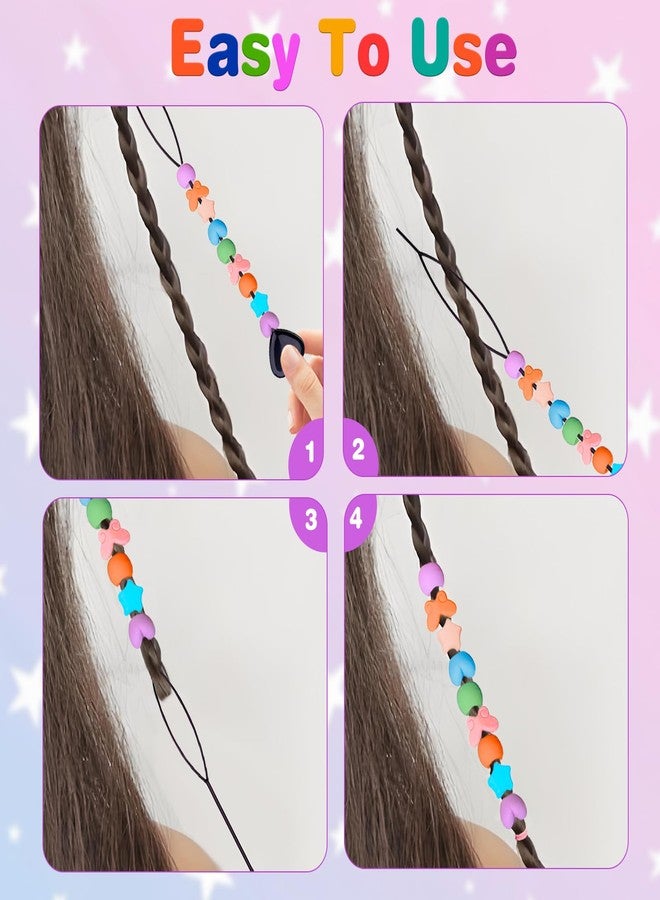 DOSAKEIKO 80 PCS Rubber Beads for Kids Hair - Butterfly Heart Star Round Silicone Hair Beads for Girls 10 Colors for Braiding Accessories and Crafts with Rubber Bands and Stringing Tool (Small Colorful Set) - Image 3