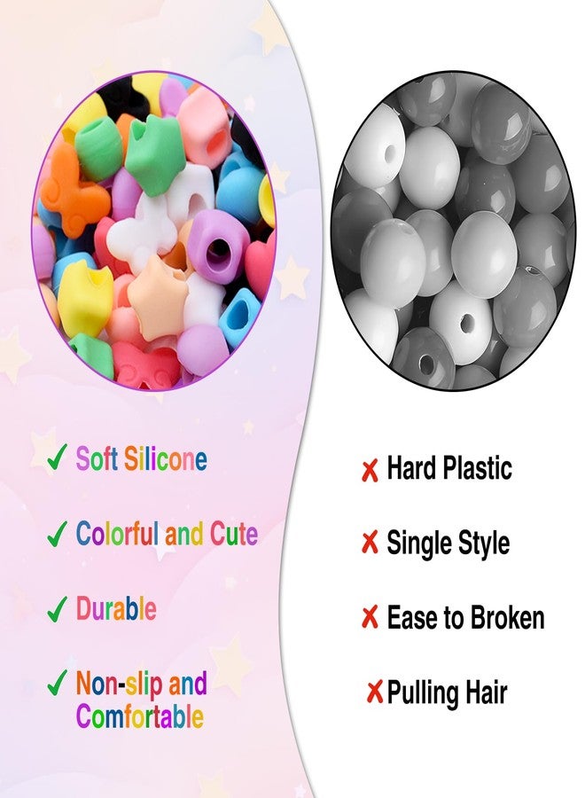 DOSAKEIKO 80 PCS Rubber Beads for Kids Hair - Butterfly Heart Star Round Silicone Hair Beads for Girls 10 Colors for Braiding Accessories and Crafts with Rubber Bands and Stringing Tool (Small Colorful Set) - Image 4