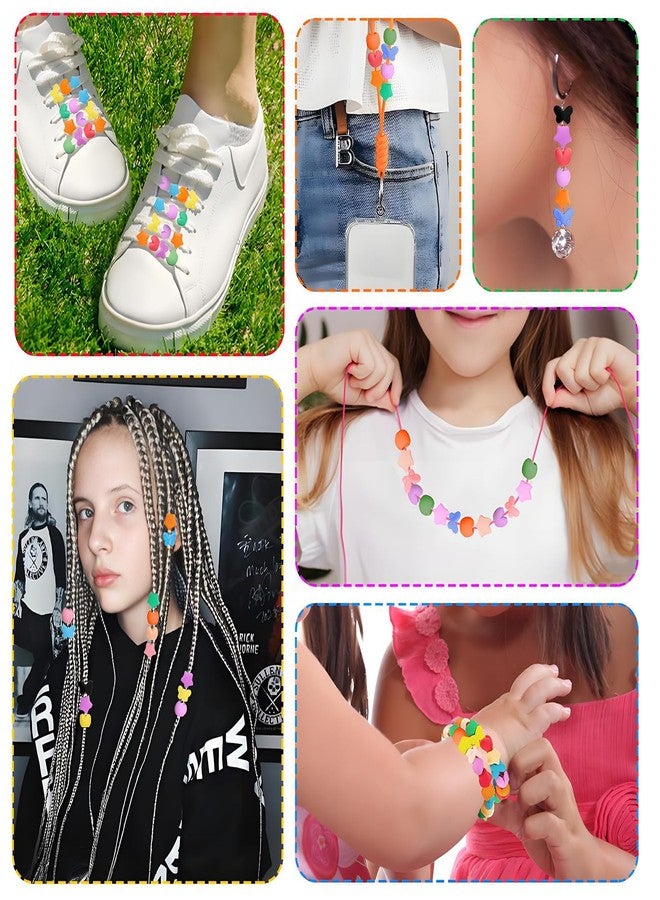 DOSAKEIKO 80 PCS Rubber Beads for Kids Hair - Butterfly Heart Star Round Silicone Hair Beads for Girls 10 Colors for Braiding Accessories and Crafts with Rubber Bands and Stringing Tool (Small Colorful Set) - Image 5