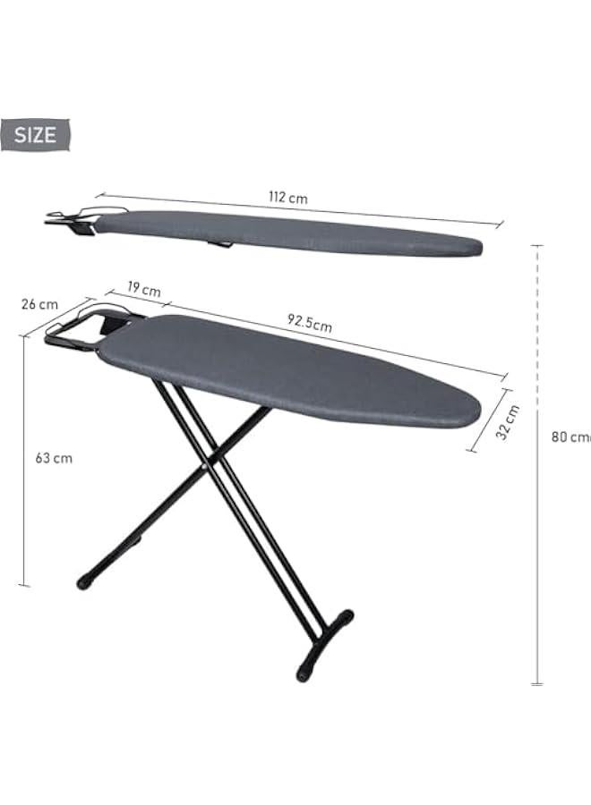 TRASSLE Ironing Board, Ironing Board with Heat Resistant Pad Cover, Adjustable Height, Safe Iron Rest and 4 Steel Legs for Home Laundry Room or College Dorm (Gray) - Image 2