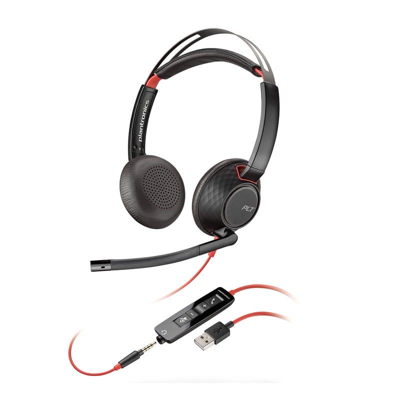 Poly Plantronics - Blackwire C5220 - Wired, Dual-Ear (Stereo) Headset with Boom Mic - USB-A, 3.5 mm to connect to your PC, Mac, Tablet and/or Cell Phone - Image 1