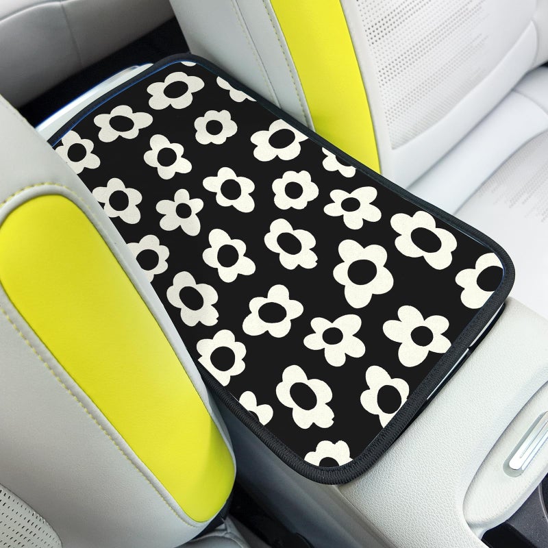 Adastrah Car Center Console CoverWhite Flowers Auto Center Console PadArmrest Cover Protector for Vehicle SUV Truck Car - Image 3