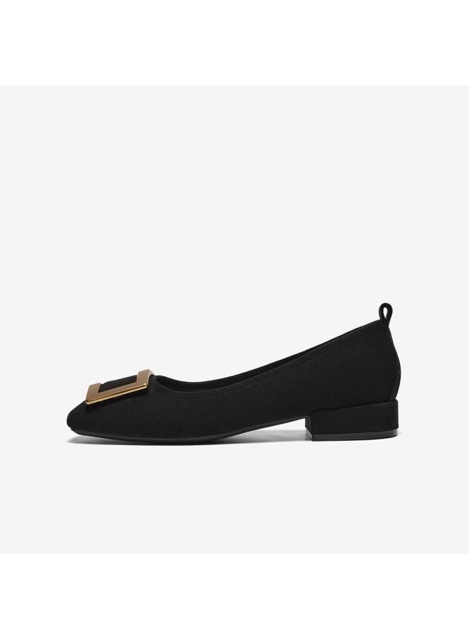 Basto 26 Spring Simple Fashion Metal Buckle Chunky Heel Square Toe Women's Shoes B0016aq6 Suede Black 36 - Image 1