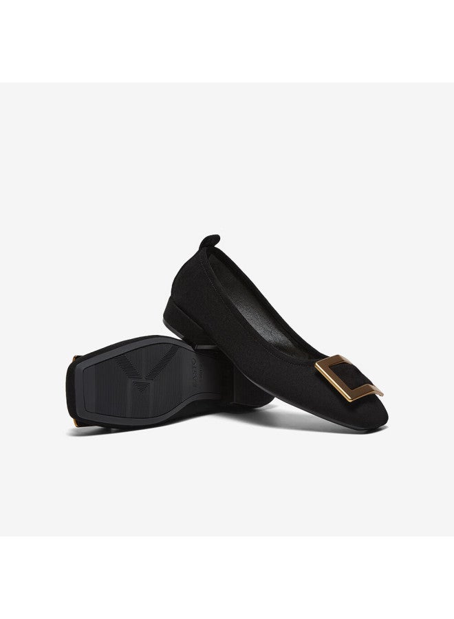 Basto 26 Spring Simple Fashion Metal Buckle Chunky Heel Square Toe Women's Shoes B0016aq6 Suede Black 36 - Image 2