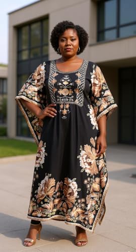 Oussum Women Kaftan Plus Size Polyester Summer Caftan Cover Ups Maxi House Dress (Multi-color) - Image 2