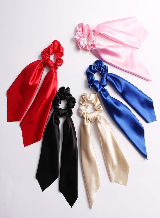 DINPREY 6Pcs Ribbon Scrunchie For Woman,Solid Colors Elastic Hair Bands Hair Scarf,Bow Hair Tie,Vintage Hair Accessories Ropes Ponytail Holder Scrunchy Ties for Women Girls (6 Colors Pack A) - Image 3
