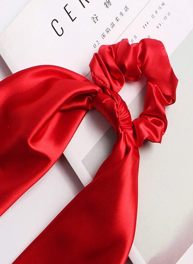 DINPREY 6Pcs Ribbon Scrunchie For Woman,Solid Colors Elastic Hair Bands Hair Scarf,Bow Hair Tie,Vintage Hair Accessories Ropes Ponytail Holder Scrunchy Ties for Women Girls (6 Colors Pack A) - Image 4