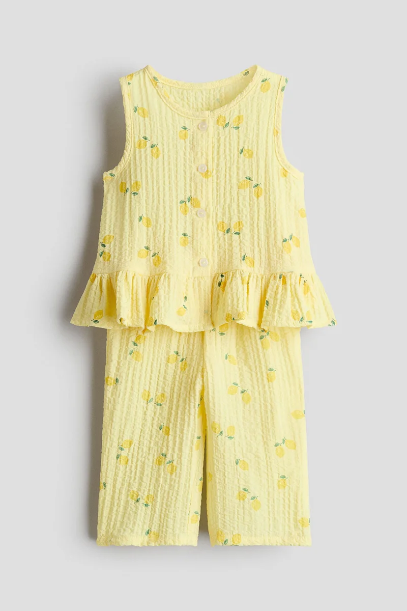 اتش اند ام طقم من نسيج قطني مجعد - قطعتين