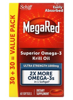 Schiff MegaRed Superior Omega3 Krill Oil Ultra Strength 1000 mg 60 Softgels 